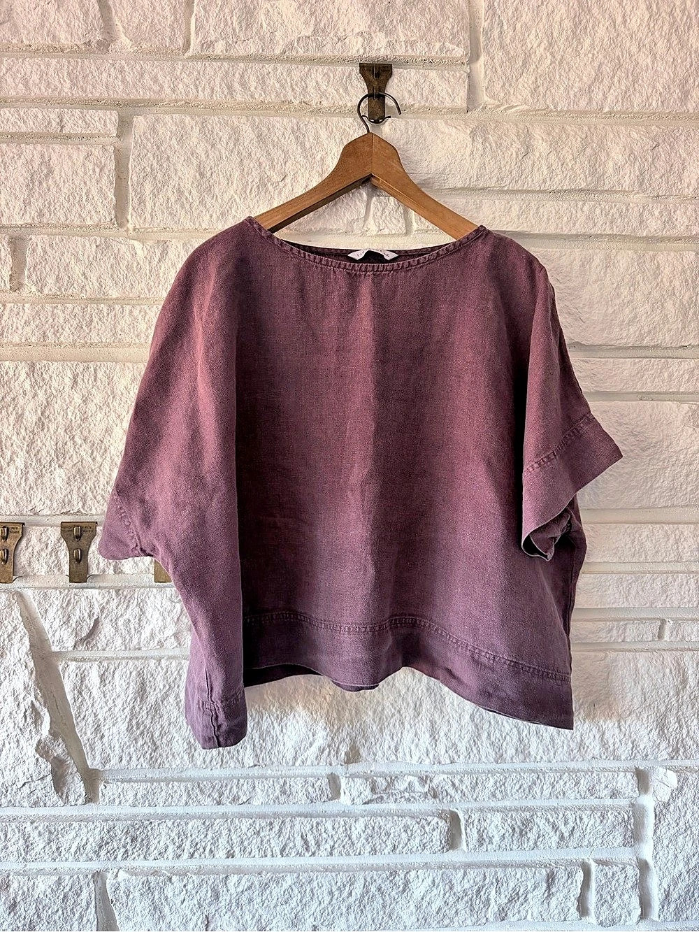Linenfox Mona Linen Blouse in Eggplant Violet Size L-XL Like New
